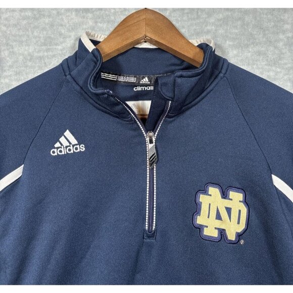 Adidas Notre Dame Mens Sz M Quarter Zip Pullover Blue Sweatshirt Logo Athleisure - Picture 2 of 4
